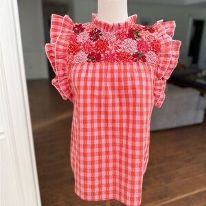 THML gingham embroidered top